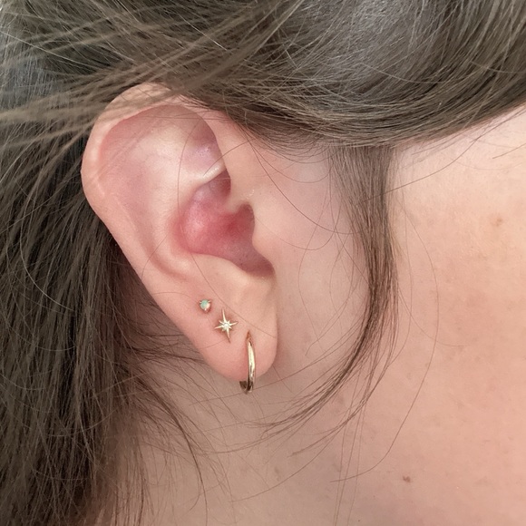 14k solid gold nova star piercing earrings studs flat backs - Picture 4 of 7